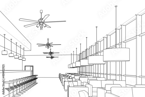 cafe interior sketch