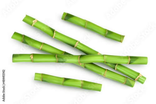 Green bamboo isolated on white background with clipping path and full depth of field. Top view. Flat lay