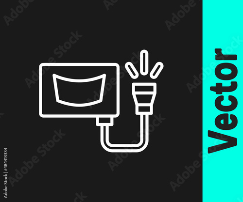 White line Ultrasound icon isolated on black background. Medical equipment. Vector