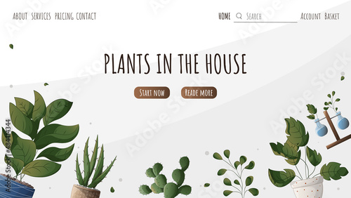 Set of web page of houseplants, set for web with pots, set for gardening site, houseplant store concept, houseplant store website, greenhouse, flower shop, houseplant sale