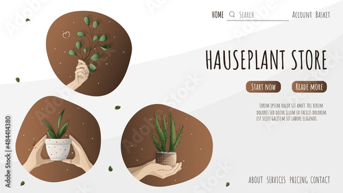 Set of web page of houseplants, set for web with pots, set for gardening site, houseplant store concept, houseplant store website, greenhouse, flower shop, houseplant sale