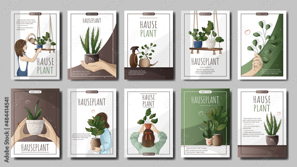 A set of flyers for the sale of houseplants, home garden, gardening, plant lovers, the concept of a houseplant store, greenhouse, flower shop, houseplant sales