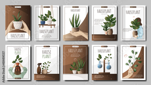A set of flyers for the sale of houseplants, home garden, gardening, plant lovers, the concept of a houseplant store, greenhouse, flower shop, houseplant sales