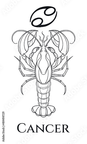 zodiac sign cancer, crawfish, black and white