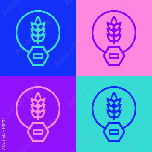 Pop art line Gluten free grain icon isolated on color background. No wheat sign. Food intolerance symbols. Vector