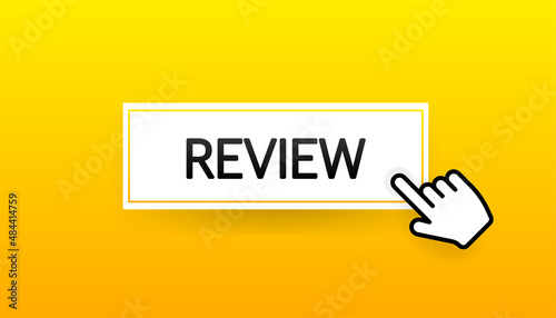 Icon with yellow review button on white background for web marketing design. Flat deign. Social media element. Vector illustration
