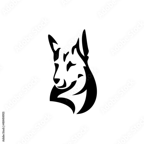 german shepherd dog black and white vector portrait - animal head simple outline