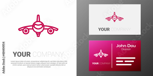 Logotype line Plane icon isolated on white background. Flying airplane icon. Airliner sign. Logo design template element. Vector