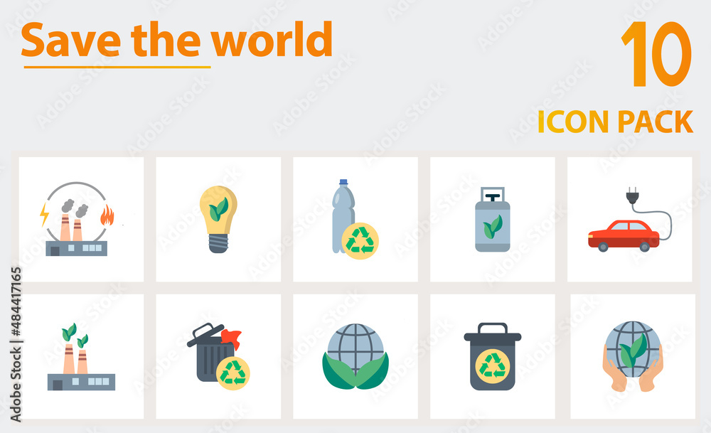 Save The World icon set. Collection of simple elements such as the combined power, eco lamp, bottle recycle, biogas, recycle bar, trash recycling, save the world. Save The World icon set. Collection of simple elements such as the combined power, eco lamp, bottle recycle, biogas, recycle bar, trash recycling, save the world.