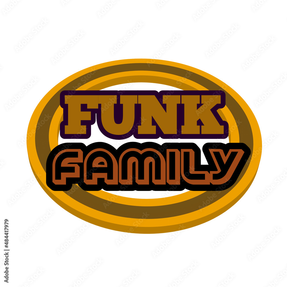 Funk family logo,oval design, warm vintage gold,brown,orange,red colours