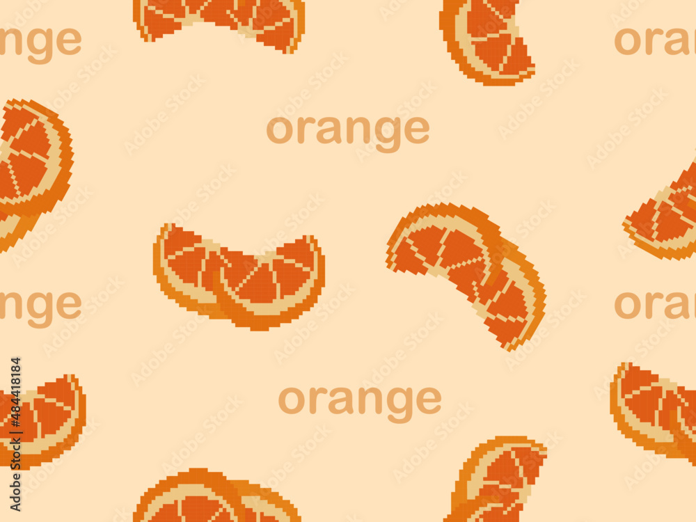 Orange cartoon character seamless pattern on orange background.Pixel style Orange cartoon character seamless pattern on orange background.Pixel style