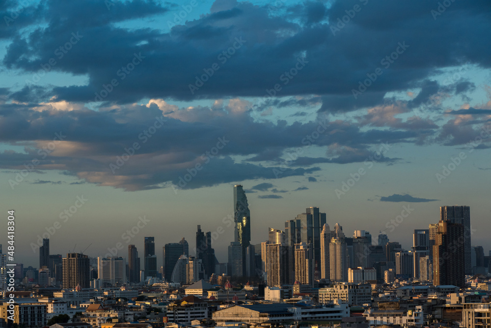Sunset over Bangkok Skyline includes King Power Mahanakhon Tower. It was recognized as the tallest building in Thailand