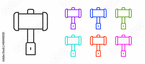 Black line Medieval battle hammer icon isolated on white background. Set icons colorful. Vector