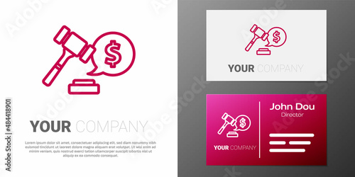 Logotype line Auction hammer price icon isolated on white background. Gavel - hammer of judge or auctioneer. Bidding process, deal done. Auction bidding. Logo design template element. Vector
