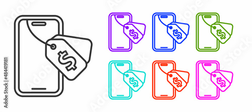 Black line Online auction icon isolated on white background. Bid sign. Auction bidding. Sale and buyers. Set icons colorful. Vector