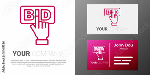 Logotype line Bid icon isolated on white background. Auction bidding. Sale and buyers. Logo design template element. Vector