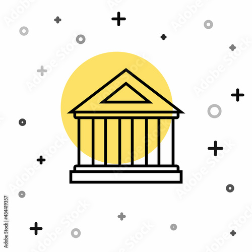 Black line Museum building icon isolated on white background. Random dynamic shapes. Vector