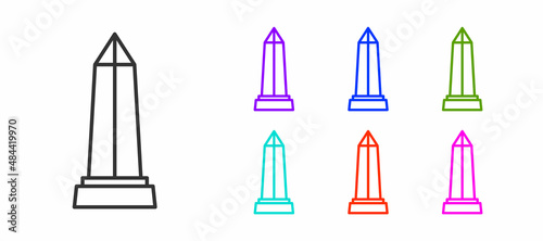 Black line Obelisk of Alexandria icon isolated on white background. Stone monument. Historical monument. High pillar memorial and column. Set icons colorful. Vector