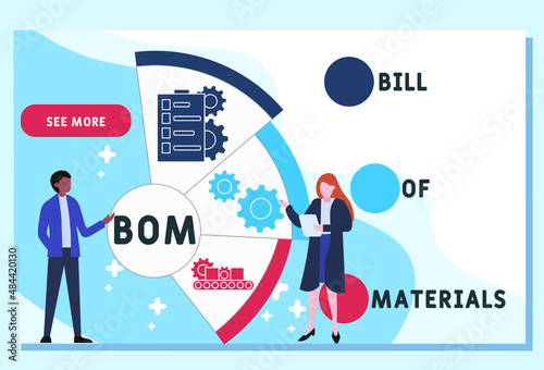BOM - Bill Of Materials acronym. business concept background. vector illustration concept with keywords and icons. lettering illustration with icons for web banner, flyer, landing pag
