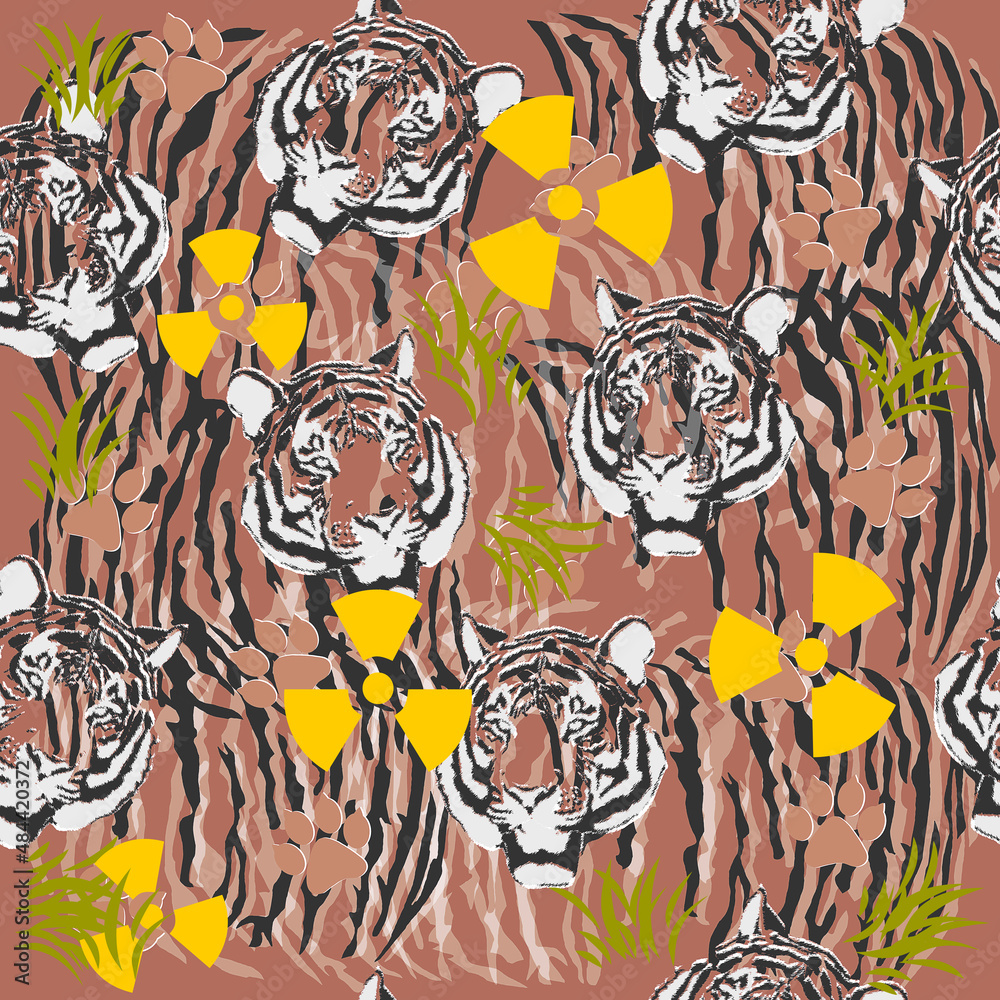 pattern print of tigers in group with radioactivity