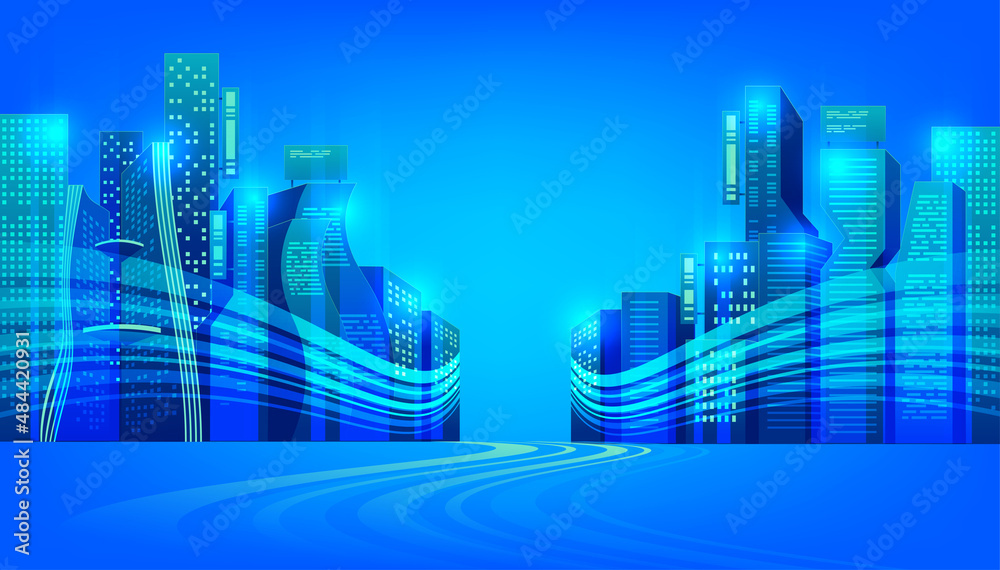 Digital city or futuristic city concept. Metaverse or Virtual reality technology concept.