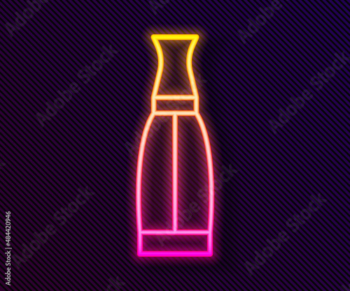 Glowing neon line Vape liquid bottle for electronic cigarettes icon isolated on black background. Vector