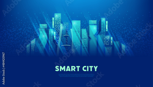 Digital city or futuristic city concept. Metaverse or Virtual reality technology concept.