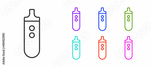 Black line Electronic cigarette icon isolated on white background. Vape smoking tool. Vaporizer Device. Set icons colorful. Vector