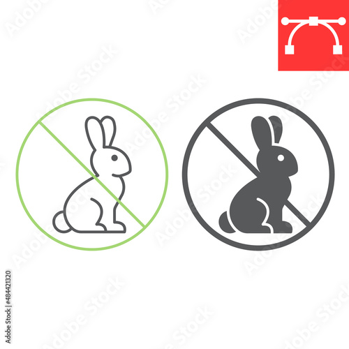 Not tested on animals line and glyph icon, rabbit and bunny, cruelty free vector icon, vector graphics, editable stroke outline sign, eps 10.