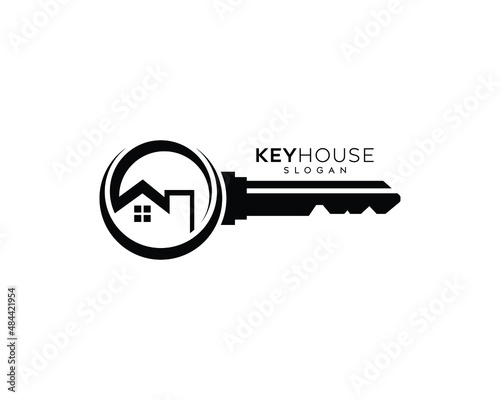 Abstract key house logo design-key house with window vector logo design