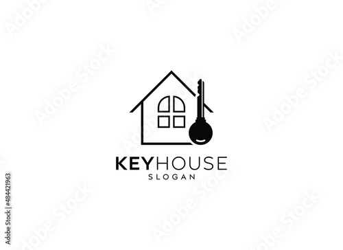 Abstract key house logo design, window, key house, key home vector logo design