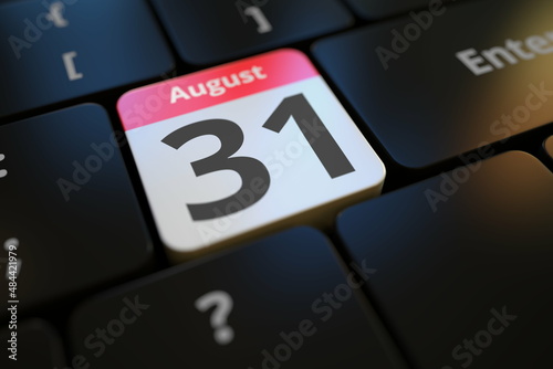 August 31 date on a keyboard key, 3d rendering