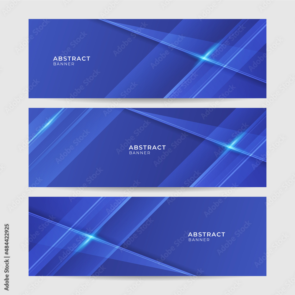 Set of modern transparant blue abstract banner design background. Blue banner background. Geometric blue light stripes texture background
