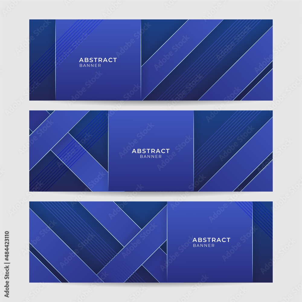 Set of modern Geometric line blue abstract banner design background. Blue banner background. Geometric blue light stripes texture background