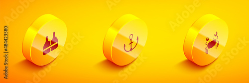 Set Isometric Life jacket, Anchor and Crab icon. Vector