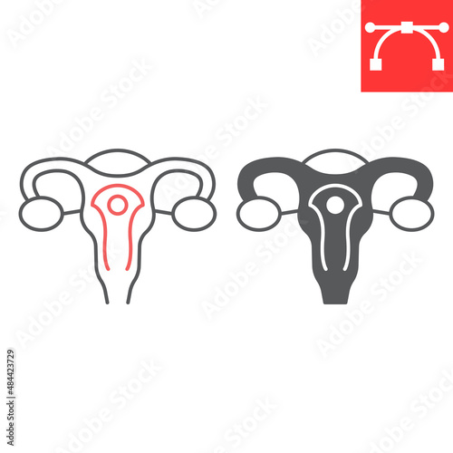 Uterus line and glyph icon, pregnancy and ovary, uterus vector icon, vector graphics, editable stroke outline sign, eps 10.