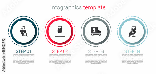 Set Grapes, Wine glass, truck and tasting, degustation. Business infographic template. Vector