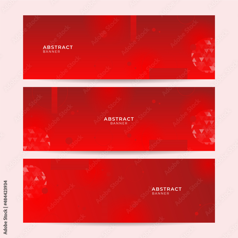Set of modern memphis geometric red abstract banner design background. Abstract red banner background with 3d overlap layer and wave shapes