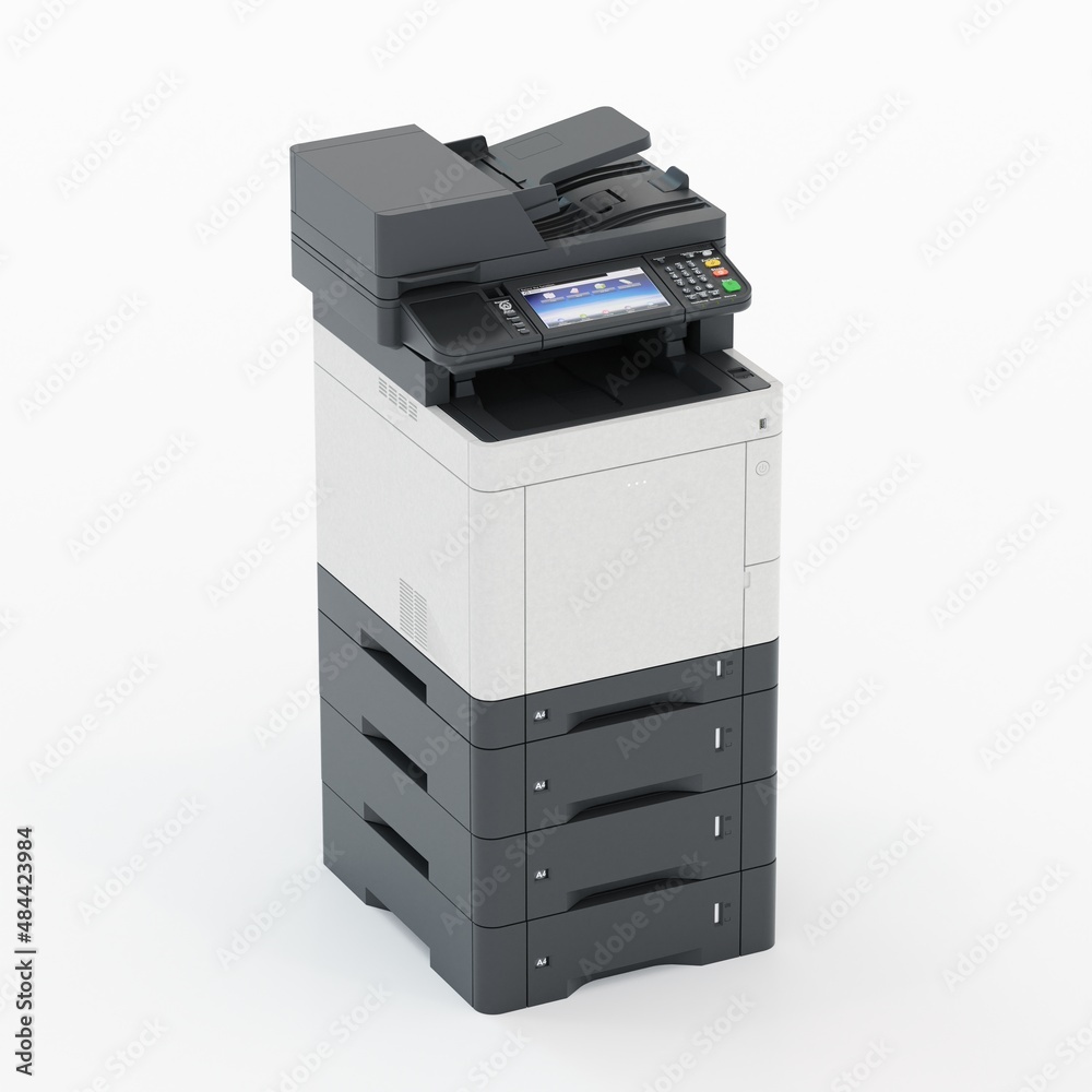 Multi-function printer scanner. Isolated Office professional technology. 3D illustration.