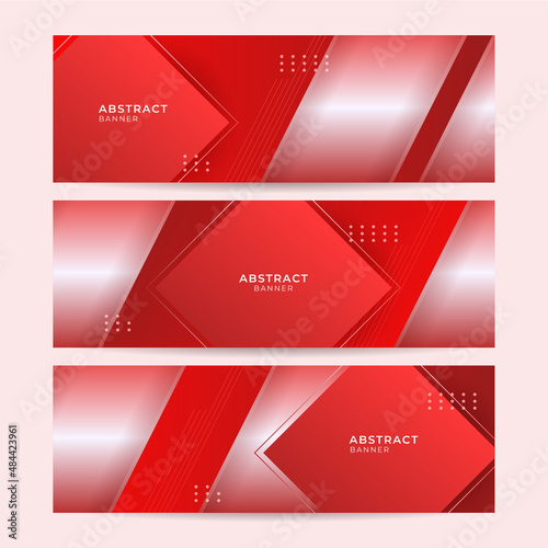 Set of modern memphis geometric red abstract banner design background. Abstract red banner background with 3d overlap layer and wave shapes