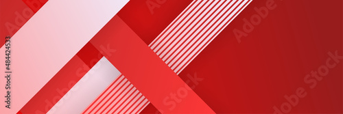 Fototapeta Naklejka Na Ścianę i Meble -  modern Geometric line red abstract banner design background. Abstract red banner background with 3d overlap layer and wave shapes