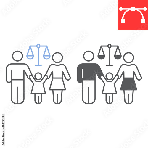Family law line and glyph icon, judge and divorce, family vector icon, vector graphics, editable stroke outline sign, eps 10.