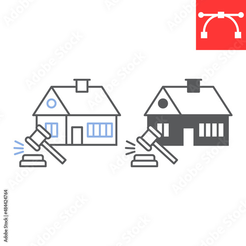 Real estate law line and glyph icon, judge and building, house vector icon, vector graphics, editable stroke outline sign, eps 10.