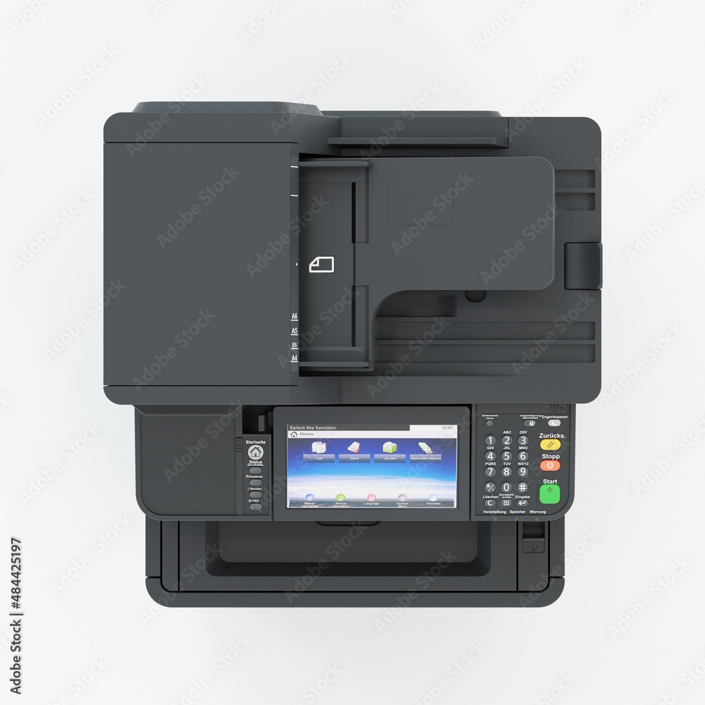 Multi-function printer scanner. Isolated Office professional technology. 3D illustration. Multi-function printer scanner. Isolated Office professional technology. 3D illustration.