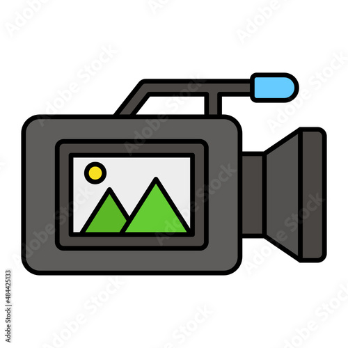 Camcoder with Display Vector Color Icon Design, Video blogger Symbol, vlogger or videography equipment Sign, motion picture and film maker Stock illustration, Movie Making Camera with Digital Unit