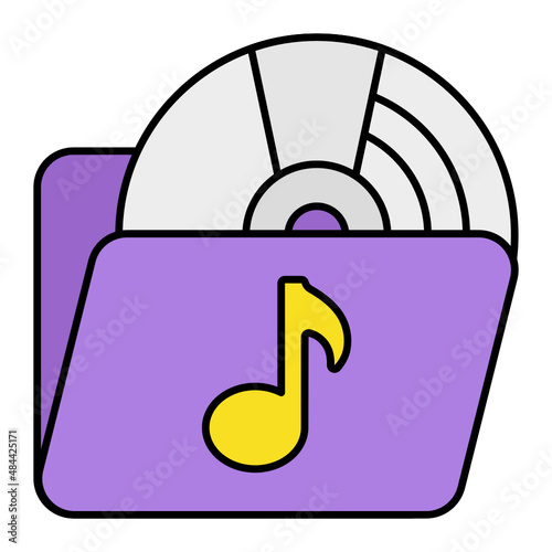 Audio Compact Disc with Sleeve Vector Color Icon Design, Video blogger Symbol, vlogger or videography equipment Sign, motion pictures and film maker Stock illustration, Music Record Concept,