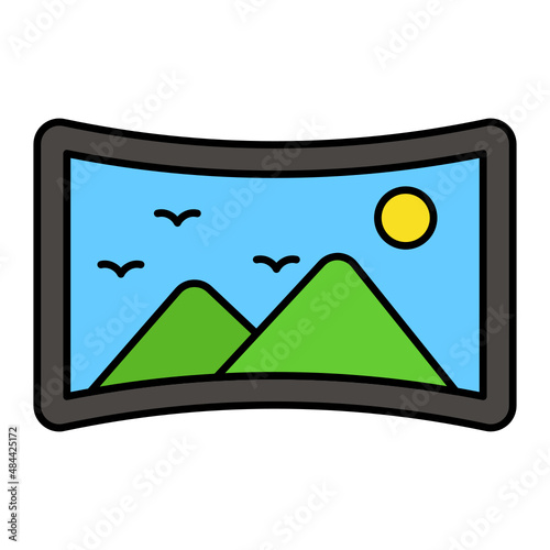 Wide HD Curved LED Monitor Concept Vector Color Icon Design, Video blogger Symbol, vlogger or videography equipment Sign, motion pictures and film maker Stock illustration
