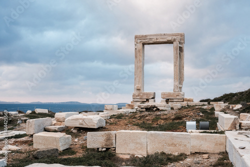 naxos greece apollo gate on a cloudy day