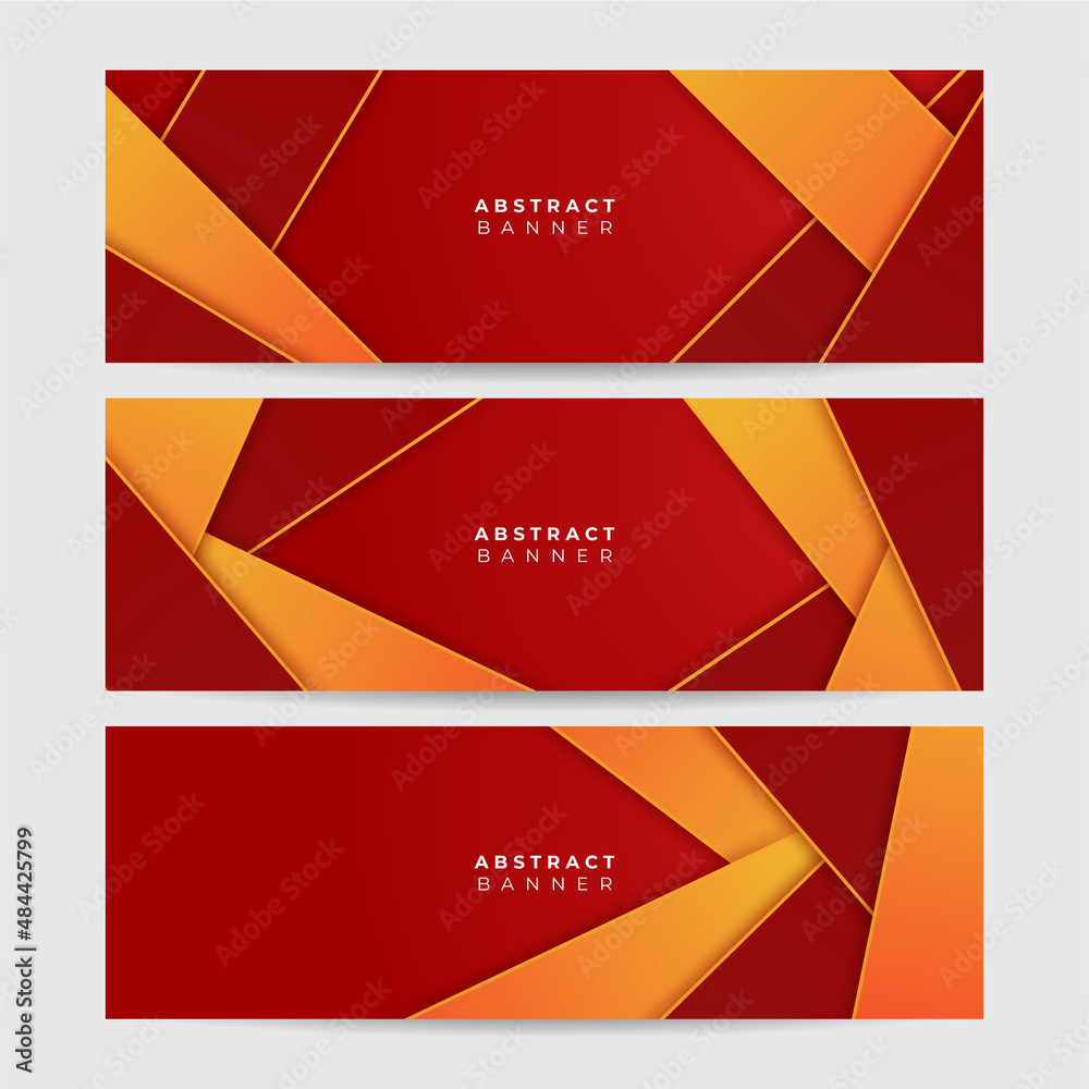 Set of modern Geometric block orange red abstract banner design background
