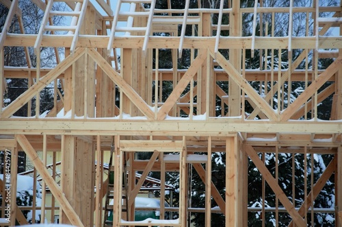 construction of a country house. Frame of the house. construction in winter